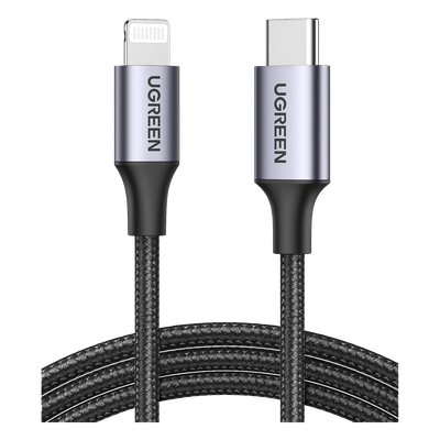 Cable USB-C a Lightning | 2 Metros (6.56 Pies) | Certificado MFi | Carga Rápida 60W | 480 Mbps | Conector C94 | Adecuado para iPhone, iPad y iPod | Protección Integrada | Caja de Aluminio | Nylon Trenzado | Color Negro