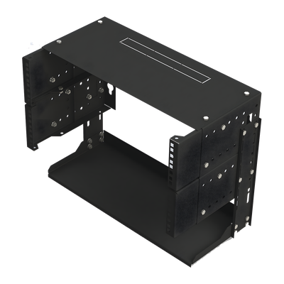 Rack Abierto de montaje en Pared, de 19in, 5 Unidades de rack, Profundidad Ajustable (8" a 12") con Charola de Uso Múltiple.