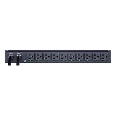 PDU ATS (Fuente Redundante Auto-transferible) Monitoreable, Para Distribución de Energía, 2 Entradas 120 Vca NEMA5-15P, Con 10 Salidas NEMA 5-15R, Horizontal 19in, 1UR 