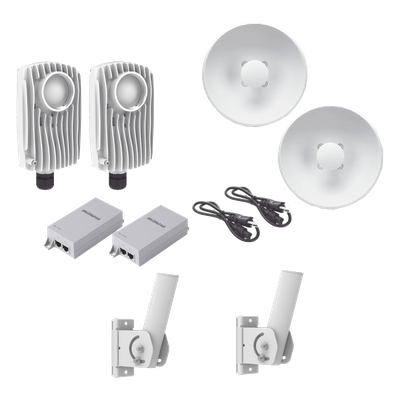 Kit de 2 radios C6X con 2 antenas de (25 dBi), rango de frecuencia extendida (5.1 a 6.4 GHz),  incluye inyector POE, cable de alimentación y 2 FLEXIMOUNT-XL para alineación