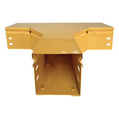 Charola T Horizontal para Fibra Óptica / Aluminio 4" x 4" / Radio de Curvatura 8" / Recubrimiento Epóxico Amarillo / Incluye Tapa y Accesorios