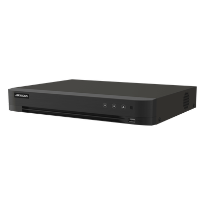 DVR 16 Canales TURBOHD + 16 Canales IP / 8 Megapixel (4K) / Audio Bidireccional / ACUSENSE / Audio Bidireccional / 1 Bahía de Disco Duro / Salida de Video en Full HD / H.265+