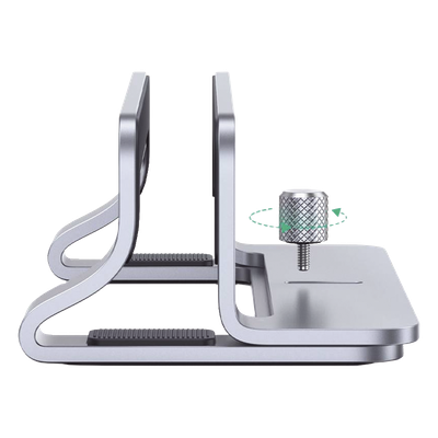 Soporte Vertical para Laptop / Adecuado para escritorio / Anchura Ajustable (12-26mm) / Amplia compatibilidad / Anti-Arañazos / Anti-Deslizante /Ajustable Mediante Tornillos / Color Plata / Aluminio + Silicona - Imagen 4