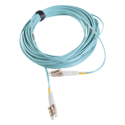 Jumper de Fibra Óptica Multimodo 50/125 XGLO OM3, LC-LC Duplex, OFNR, Color Aqua, 15 Metros (49.21 Pies)