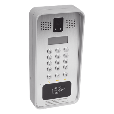 Video portero IP/SIP Con Cámara y pantalla LCD, 2 Relevadores Integrados (entrada y salida), Onvif y lector de tarjetas RFID, puerto WIEGAND (entrada).
