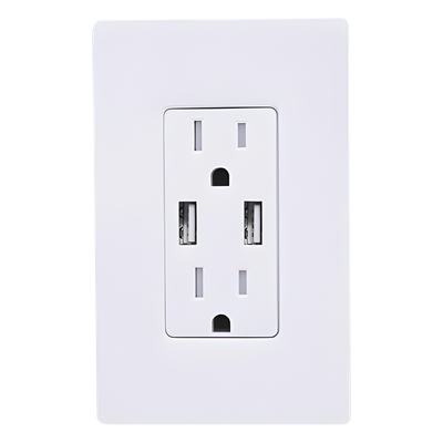 Tomacorriente USB / 15 A 125 V~ / 2 puertos USB-A 5 V 3.8 A / a prueba de manipulación / placa de vidrio blanco incluida / New Architectural
