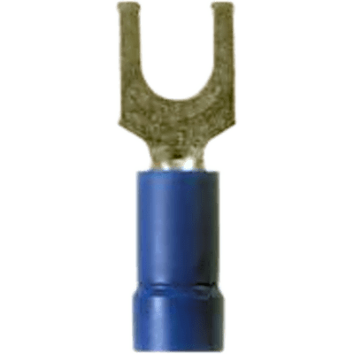Terminal tipo espada PanTerm para calibre 14-16 Awg, tornillo prisionero #8, color azul. Paquete de 100pz