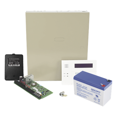 Kit de Panel de Alarma / 48 Zonas / 3 Particiones / Teclado Alfanumérico con Receptor Inalámbrico / Batería de Respaldo 12V 9Ah / Gabinete Metálico