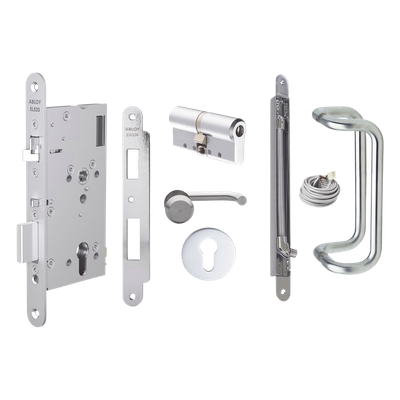 Kit de Cerradura Motorizada / Perfil Europeo / Puerta Sólida / Apertura por Control de Acceso / Emergencia por Manija Interior