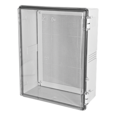 Gabinetes NEMA, cuerpo gris, cubierta transparente (250 x 350 x 150 mm), para interior y exterior